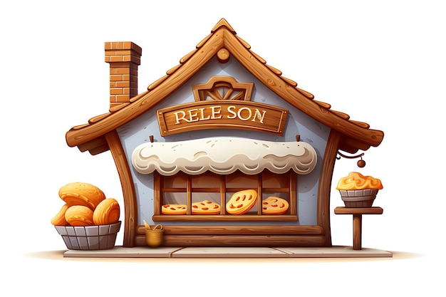 Photo charming bakery shop with an open wooden sign isolated