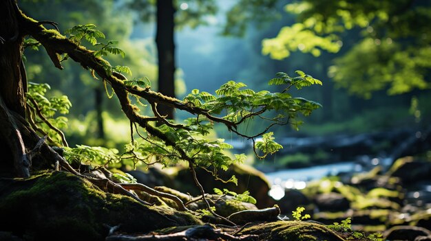 A charming beautiful tree in a forest composition when the sun illuminates the whole scene