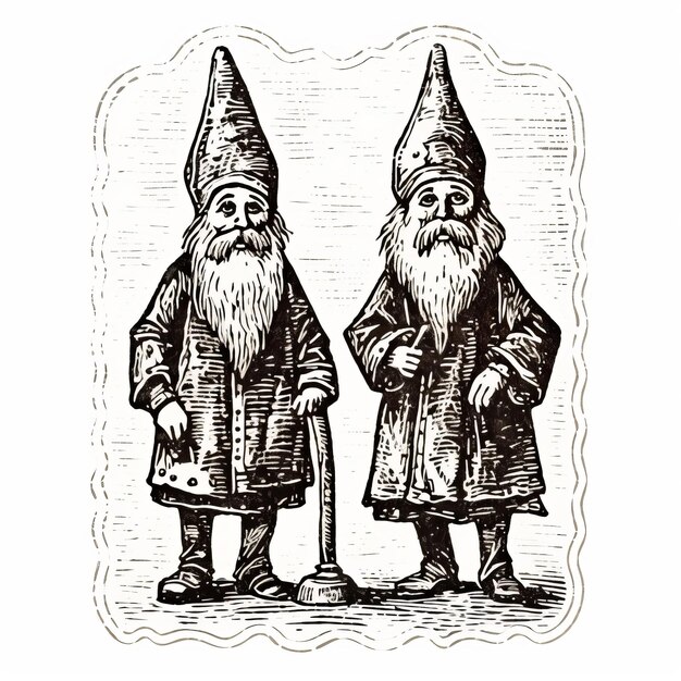 Photo charming black and white gnomes vintage engraving illustration