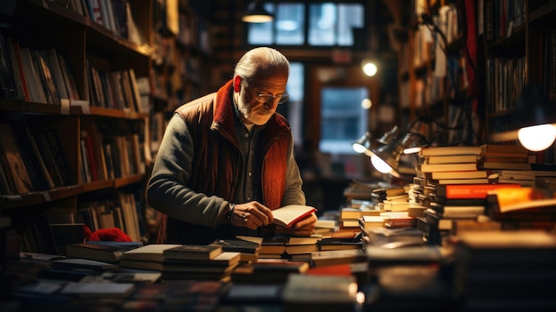 In a charming bookstore an author signs a book for an eager fan