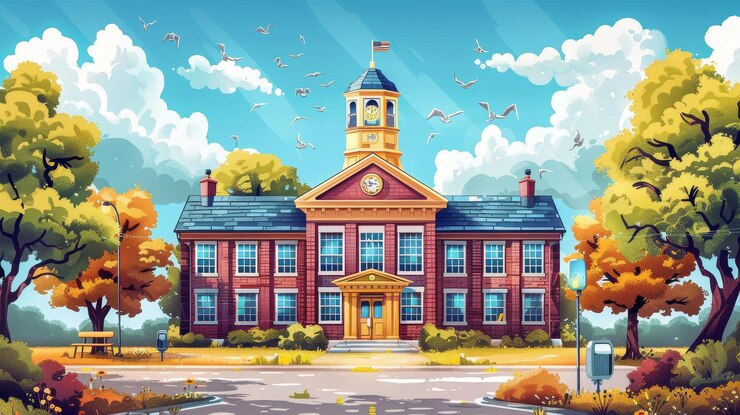 Photo charming brick schoolhouse on a sunny day