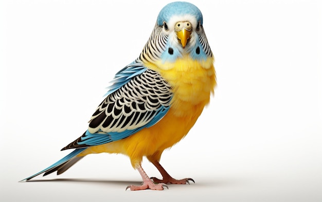 Charming Budgerigar Yellow Bird Isolated on White Background Generative AI