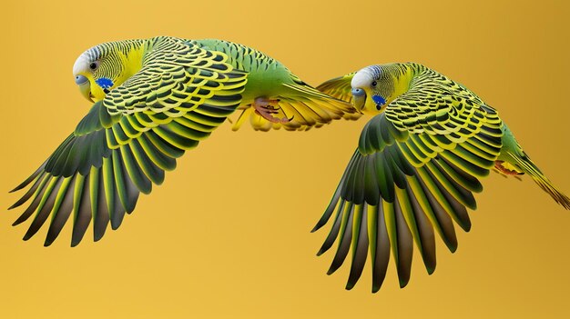 Charming Budgies in Flight