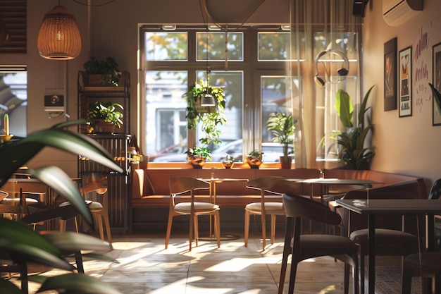 사진 쾌적 한 실내 좌석 을 가진 매력적 인 카페