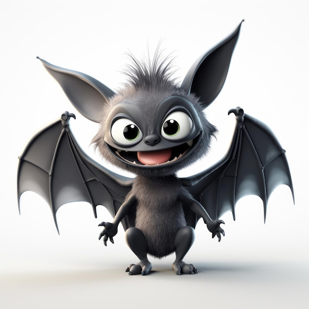 Charming Cartoon Bat On White 3d Background Inspired By Alain Laboile