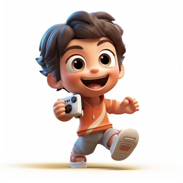 Photo charming cartoon boy running with camera zbrush style illustration