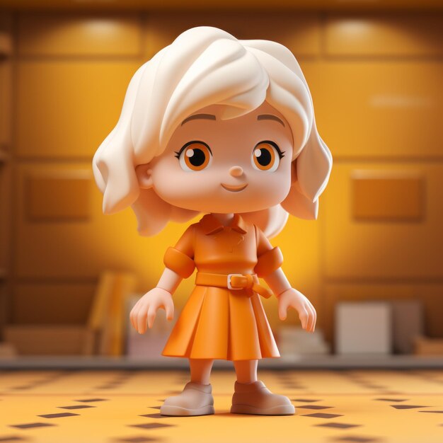 Charming Cartoon Figure In Volumetric Lighting A Captivating Orange Dress