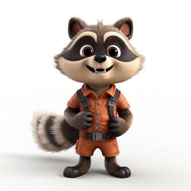 Photo charming cartoon raccoon with backpack 3d render