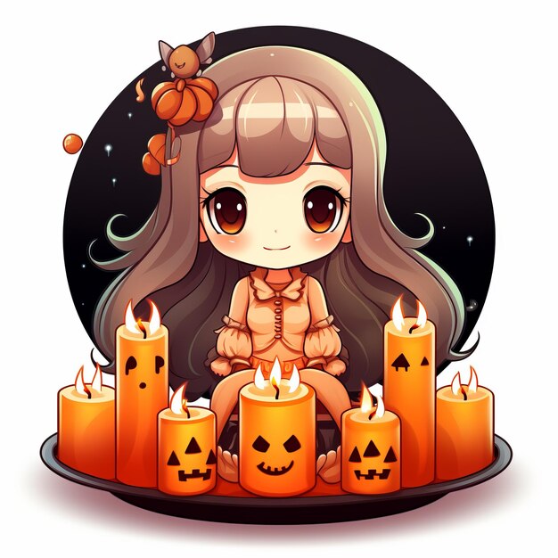 Charming chibi halloween candle delightfully kawaii clipart for a spooky twist