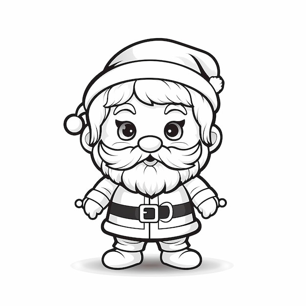 Charming Chibi Santa Adorable Pixarstyle Coloring Page for Children in Minimalistic