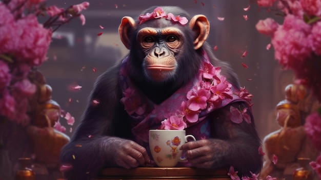 A charming chimpanzee with a cherry on top AI generated