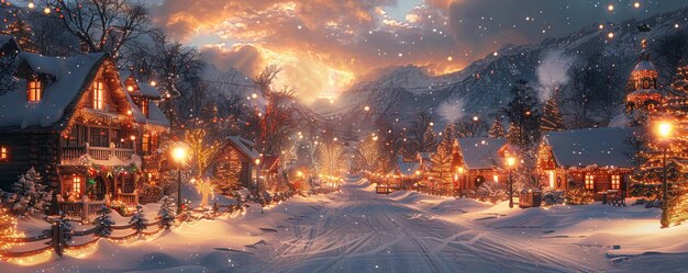 A Charming Christmas Village Twinkling Background