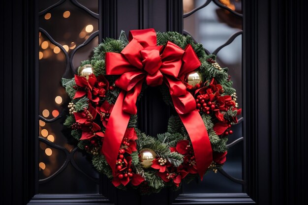 A charming closeup shot of a holiday wreath