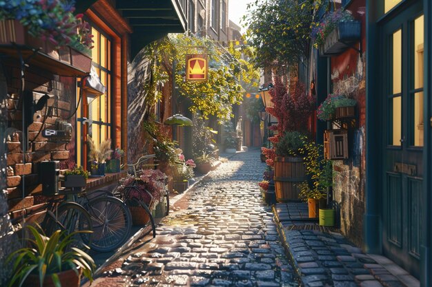 Photo a charming cobblestone alleyway in europe