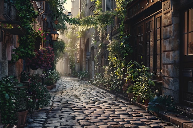 A charming cobblestone alleyway in Paris