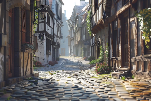Photo a charming cobblestone street in a historic town o
