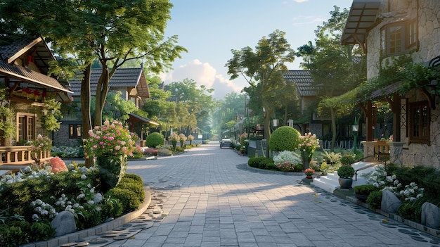 Charming Cobblestone Street in Picturesque Village Serene Pathways