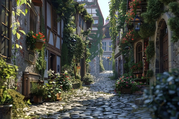 Charming cobblestone streets in a quaint village o