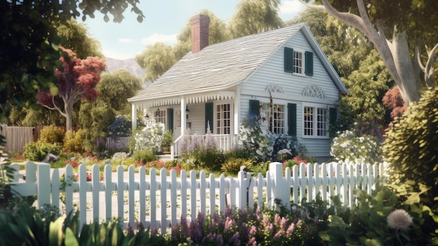 charming cottage nestled HD Wallpaper stock Image