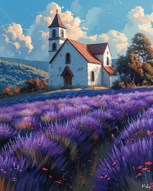 A Charming Country Church Surrounded By Fields Wallpaper