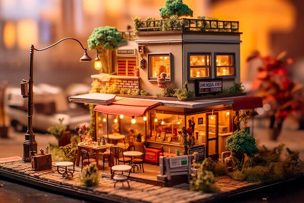 Очаровательная и уютная кофейня, расположенная рядом с оживленной трассой, с теплым и золотым светом заката и живописным видом на закат с яркими цветами AI Generative