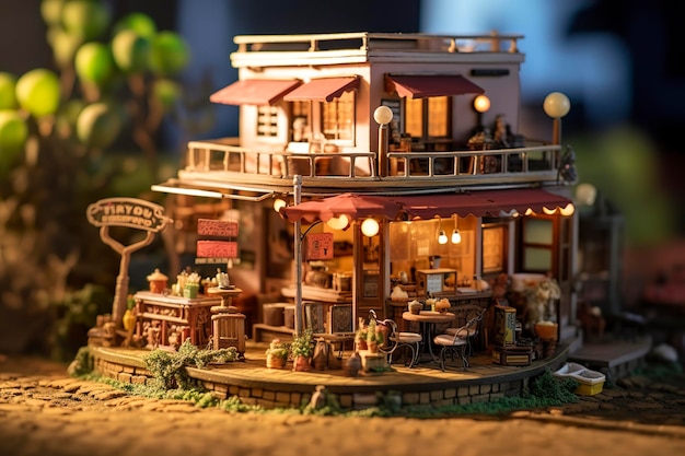 A charming and cozy coffee shop Set beside a busy highway with Warm and golden sunset light and a Picturesque sunset view with vibrant colors AI Generative