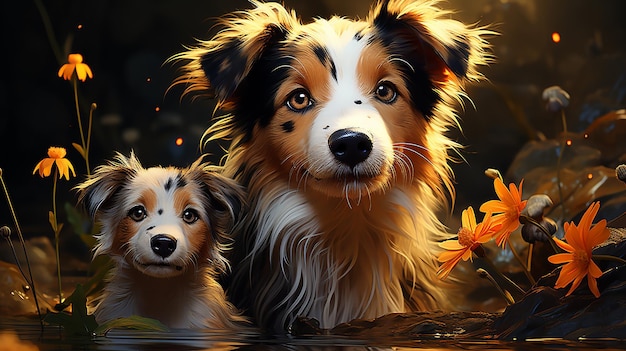 Charming Creatures several Adorable Small Animals in Enchanting Digital Painting Dogs