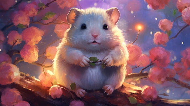 Charming and delightful painting of a cute hamster in the wilderness