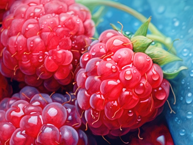 Charming and delightful watercolor painting of a raspberry