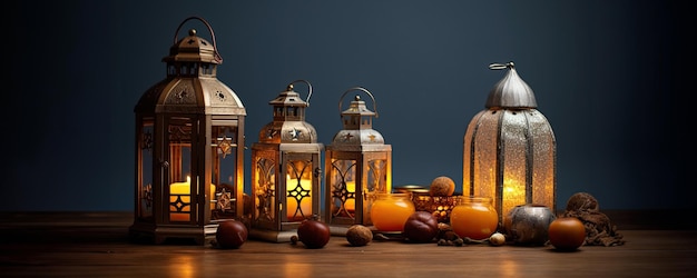 A charming display of lanterns and candles with fall foliage