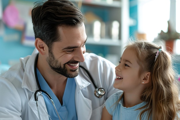 Charming doctor playing with a little girl at the hospital