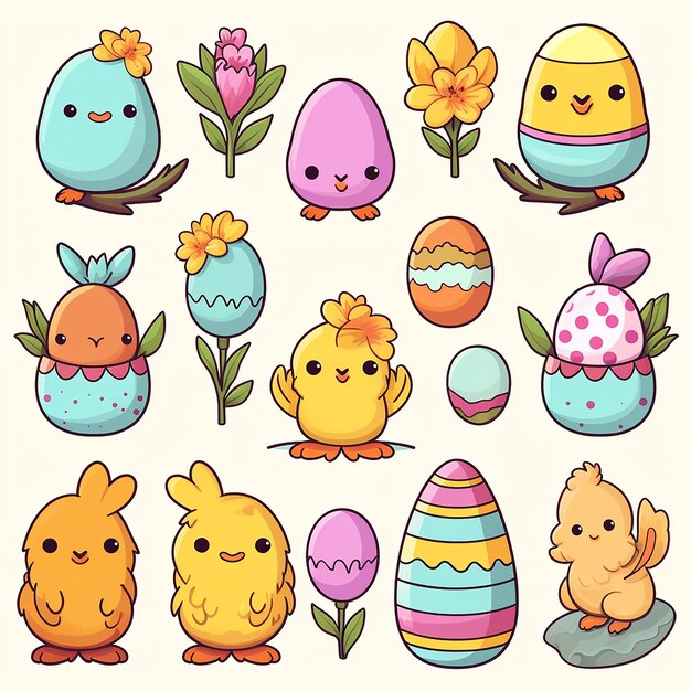 Photo charming easter decoration clipart in bright colors