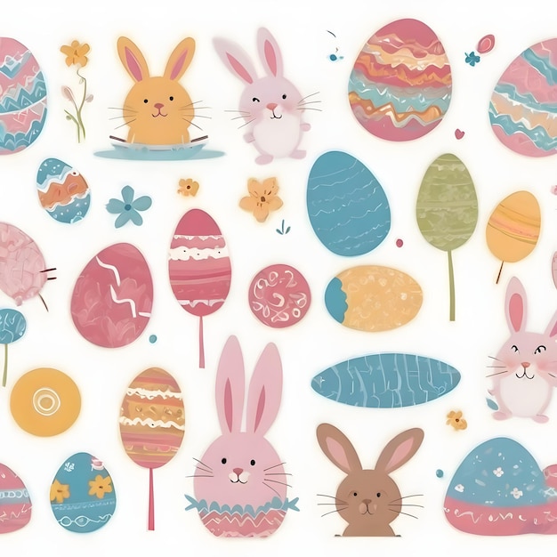 Photo charming easter illustration with bunny and colorful eggs