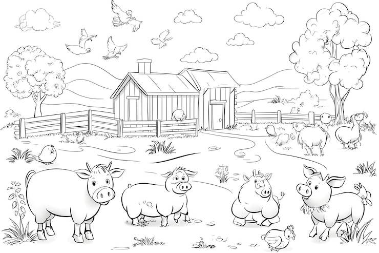 Foto charming farm animal coloring book pagina voor buitenplezier voor kinderen