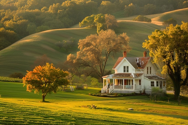 Charming farmhouse nestled among rolling hills