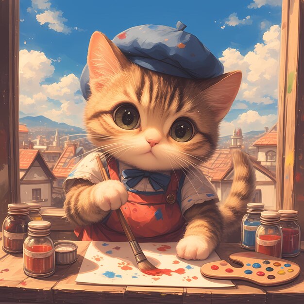 Charming Feline Artisan A Cat Painter Masterpiece