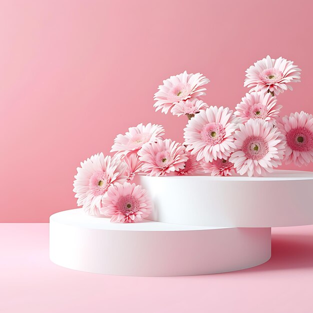 Charming Floral Decor on Pink Podium Stage