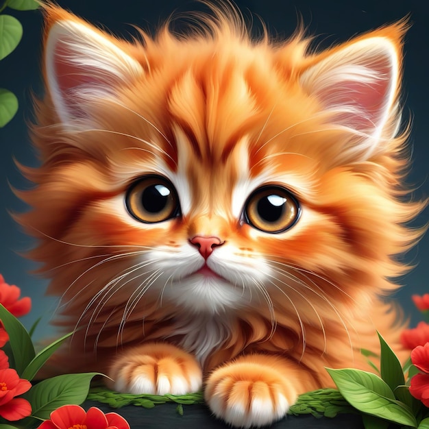 魅力的な毛深い赤い子猫