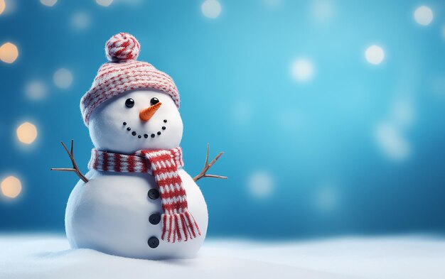 Charming frost snowman on a blue background