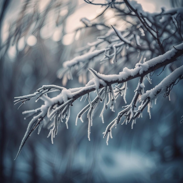 冬の背景にある魅力的な凍った木の枝