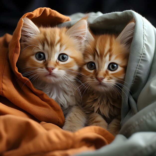 Foto l'affascinante gattino ginger avvolto in una calda coperta a maglia