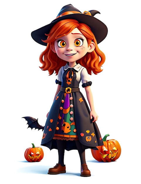 a charming girl as Halloween witch of autumn generative AI