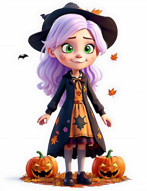 a charming girl as Halloween witch of autumn generative AI