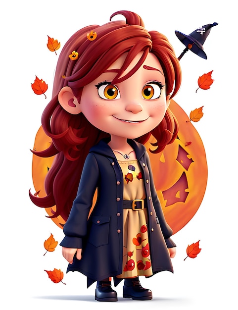 a charming girl as Halloween witch of autumn generative AI