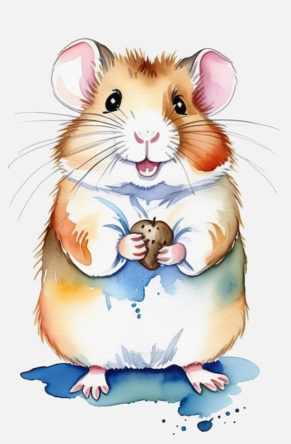 Photo a charming hamster with a seed painted in watercolor
