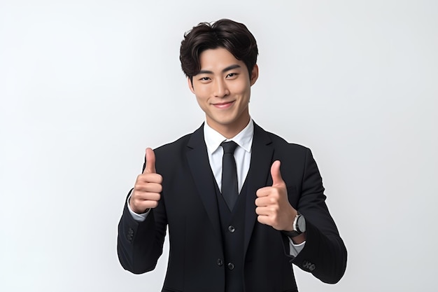 A charming handsome Asian Japanese Korean Chinese Businessman giving thumbs up like confident smile