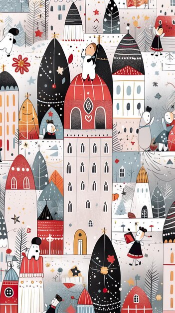 Charming houses of a picturesque winter town A peaceful Christmas wonderland AI generative Xmas postcard design