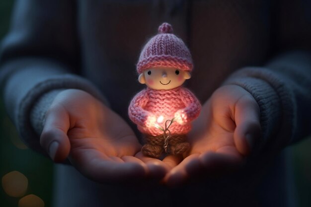 Charming Infant Gnome in Pink Knitted Attire Embracing Ai