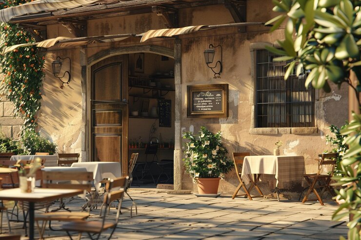 Photo a charming italian cafe with outdoor seating