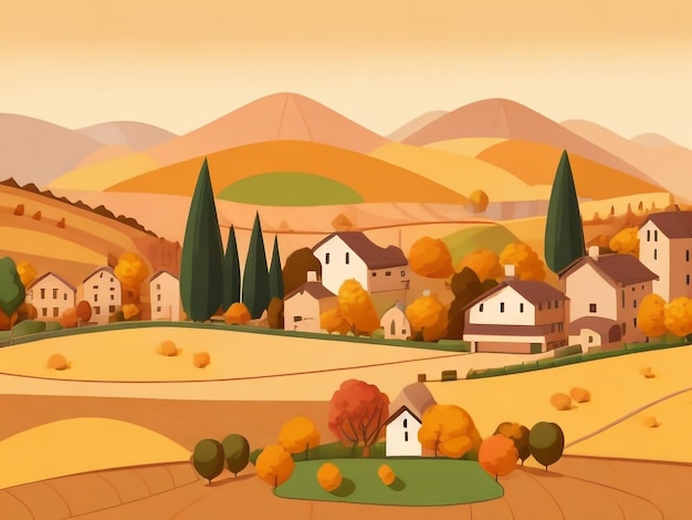 Foto affascinante villaggio italiano disegno di paesaggio da cartone animato capriccioso